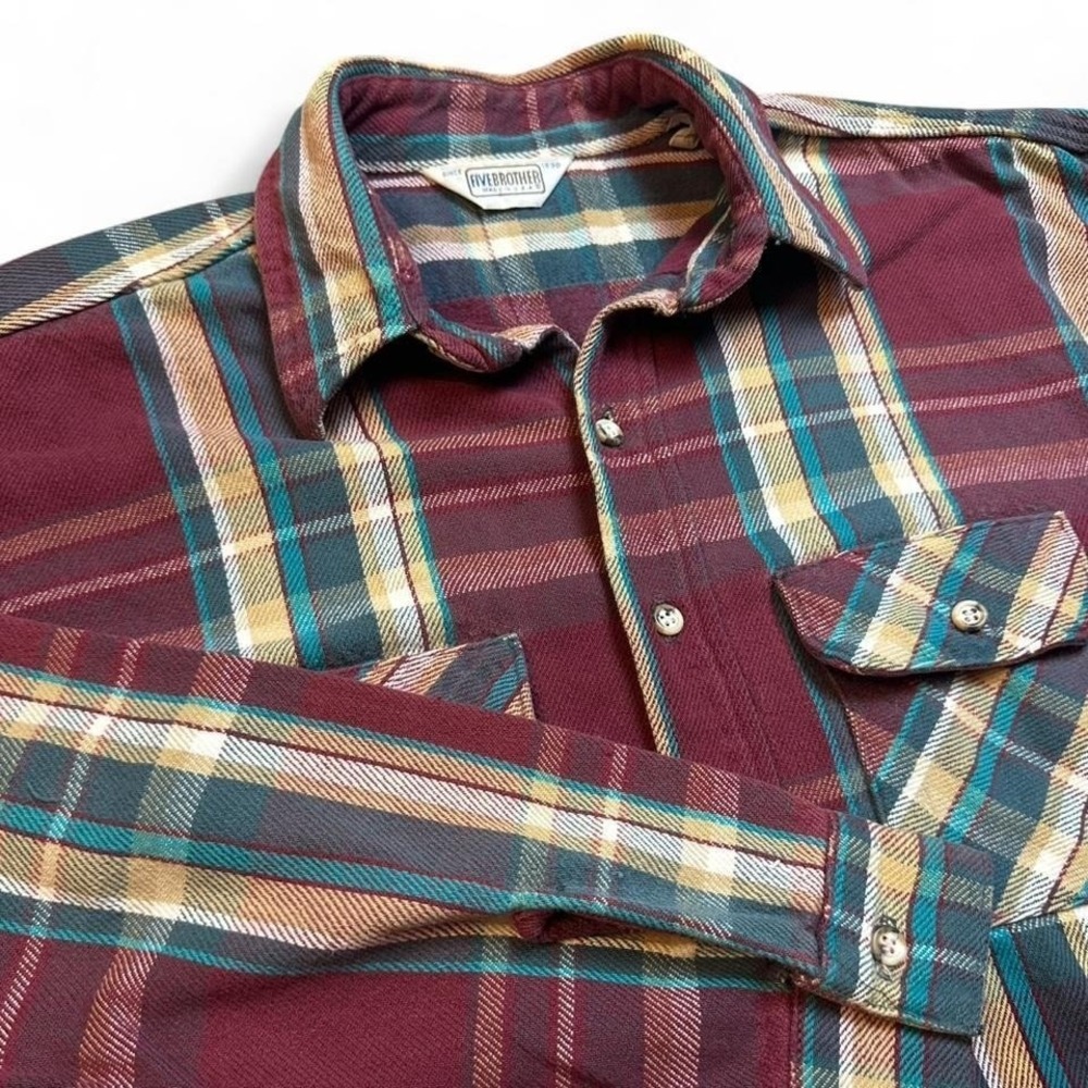 Vintage Five Brother Heavyweight Flannel Shirt Button Up XL Plaid 90s USA